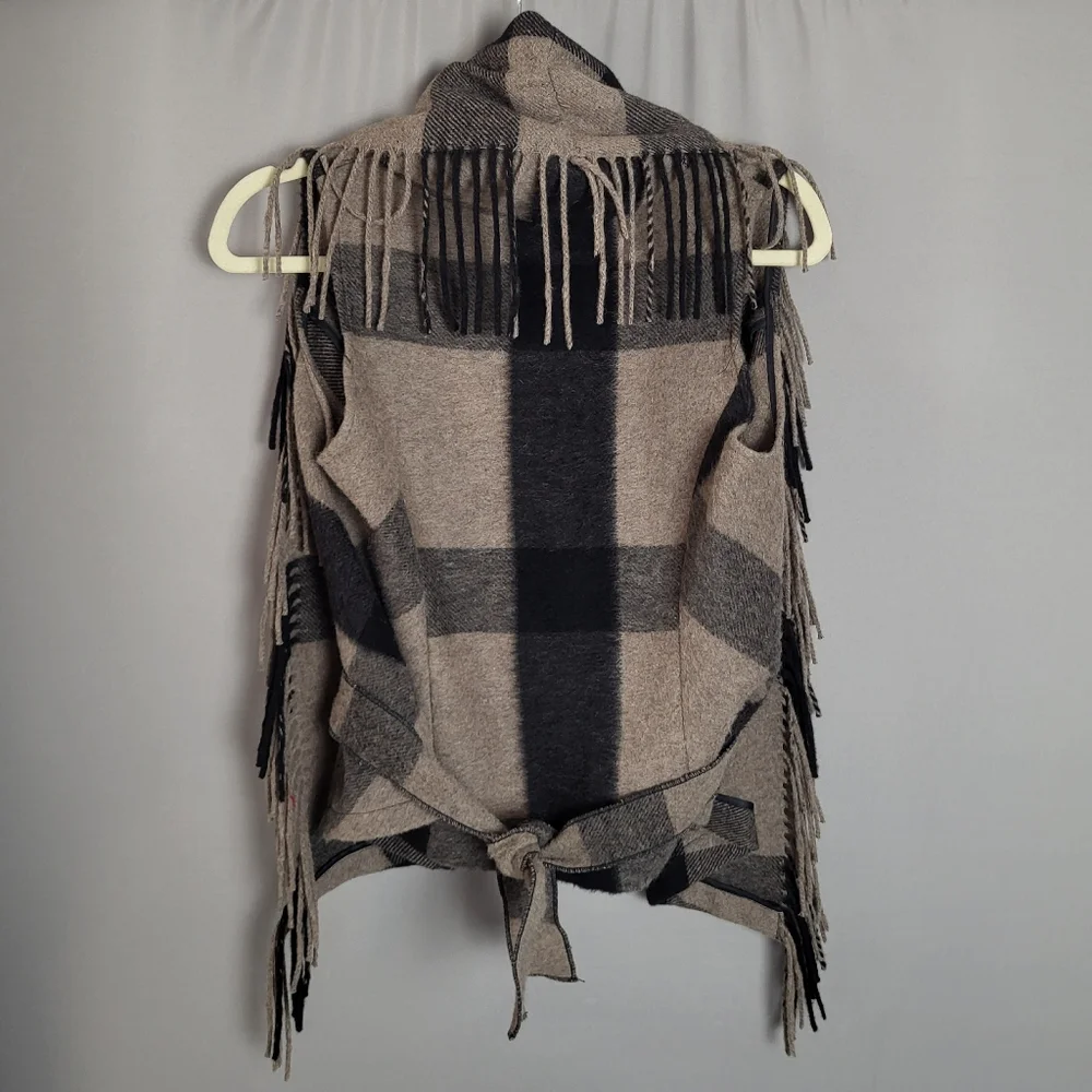 Corey Lynn Calter Plaid Fringe Blanket Vest, Size Small - Picture 2 of 4